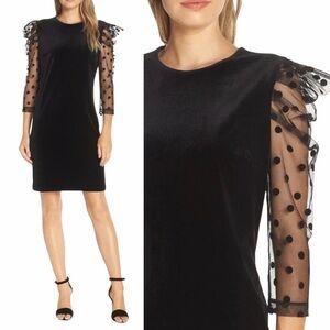 NWT! Julia Jordan Black Velvet Swiss Dot Puff-Sleeve Shift Cocktail Dress Size 8